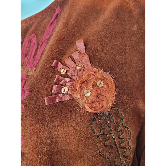 Mirasol Vintage Blazer Jacket M Velvet Ribbon Fringe Beads Sequins Art to Wear O - Picture 2 of 11